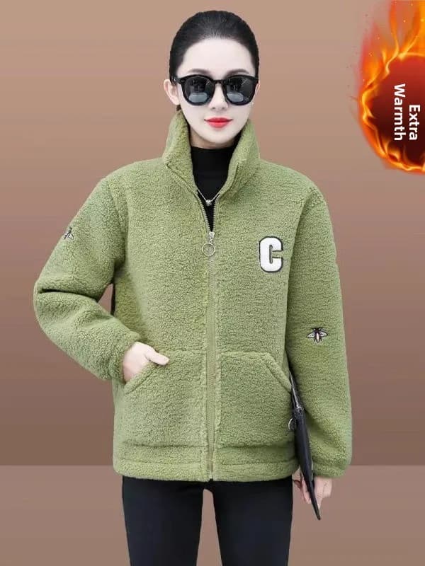 Thickened Lamb Fur Jacket plus Size Women's Sweatshirt Warm Winter Outerwear Korean Style High Waist Long Sleeve Hoodie