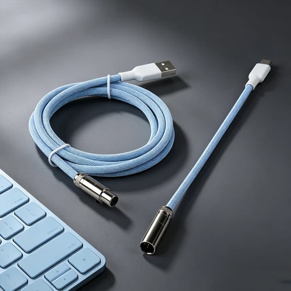 Type-C to USB Cable Keyboard Detachable Metal MINI XLR Aviator Connector Double Sleeved Wire | White/Pink/Blue/Red-black/Black