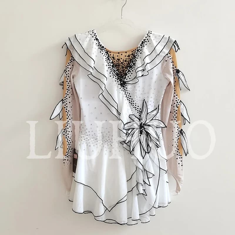 LIUHUO Pattinaggio di Figura sul Ghiaccio Vestito Ragazze Donne Adolescenti Elastico Spandex Bianco Concorrenza All'ingrosso BD9413