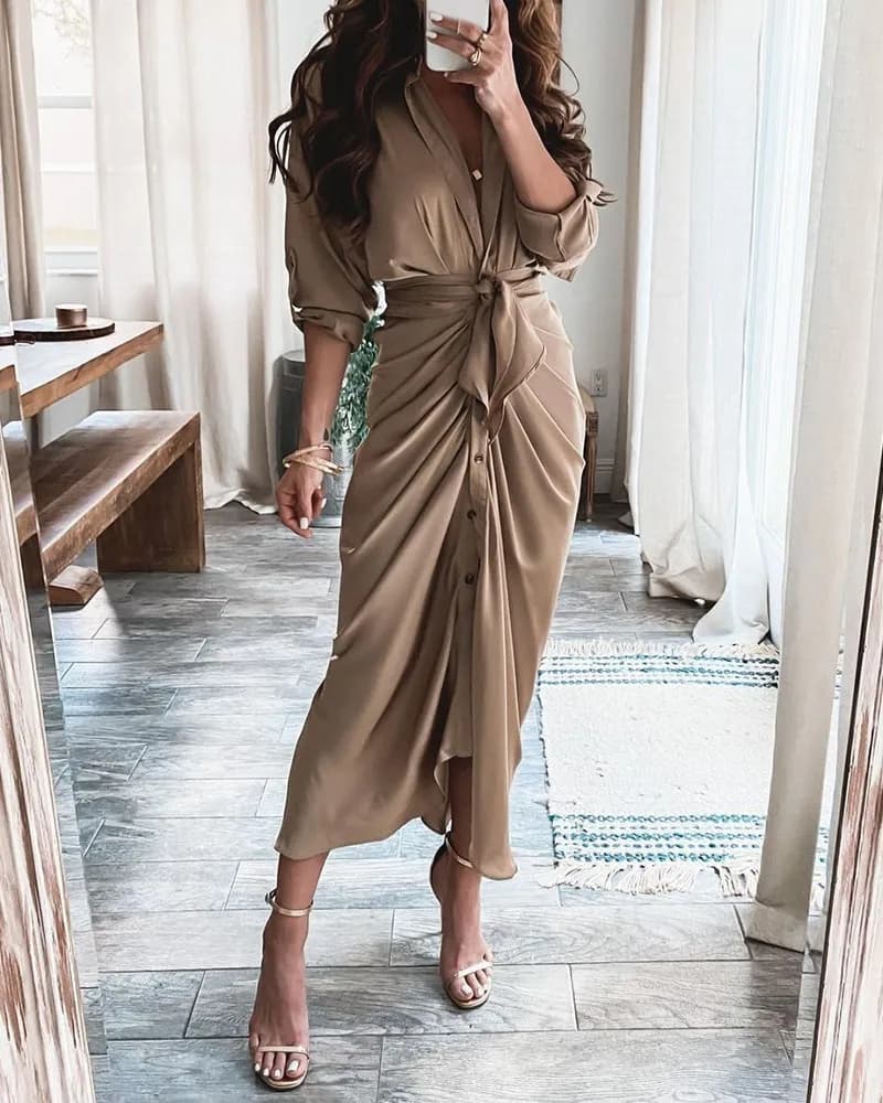 Camicia estiva con fasciatura moda donna abito arricciato con bottoni abito Casual a maniche corte stampato abito da sera elegante femminile