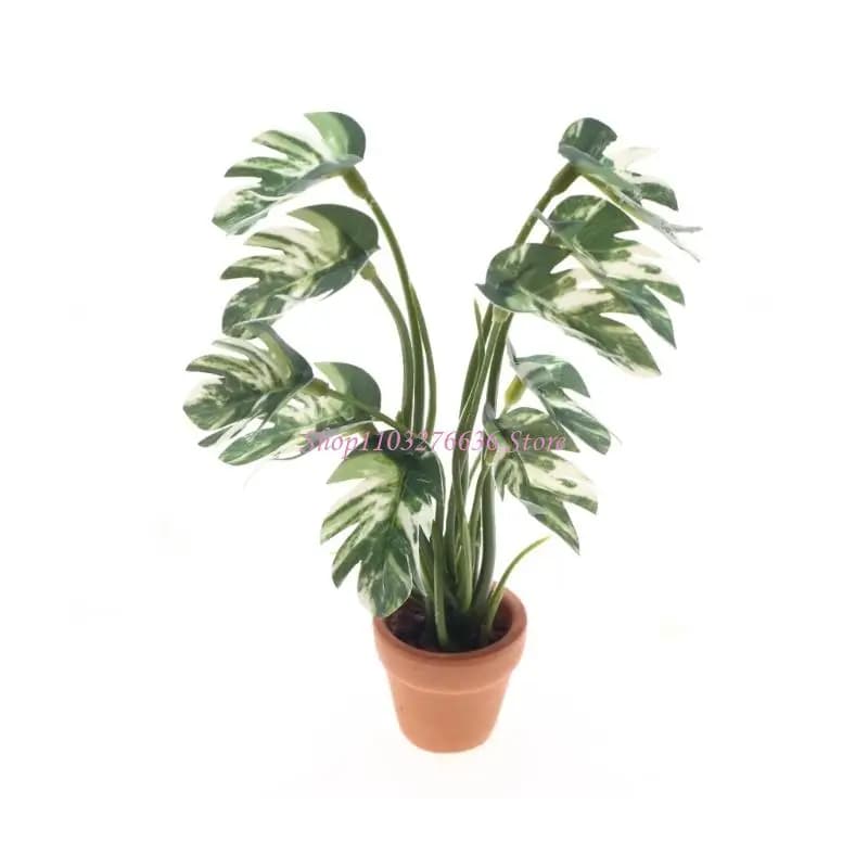 R6FD Artificial decoration for dolls in leaf Monstera, plastic toy decoration in plastic