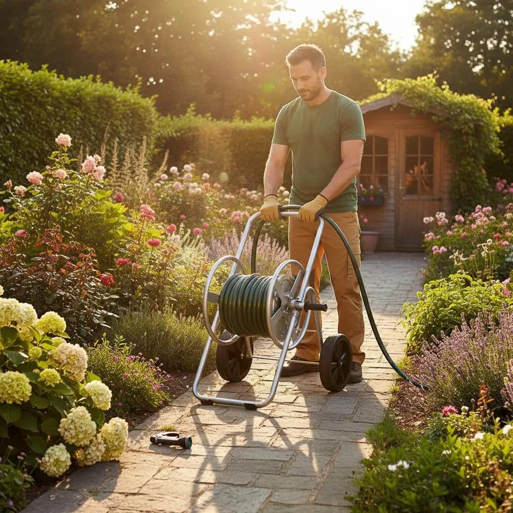 Carrello Avvolgitubo da Giardino, per Tubi ad Alta Pressione da 200/300 piedi, con Due Ruote, Maniglia e Rete Rinforzata