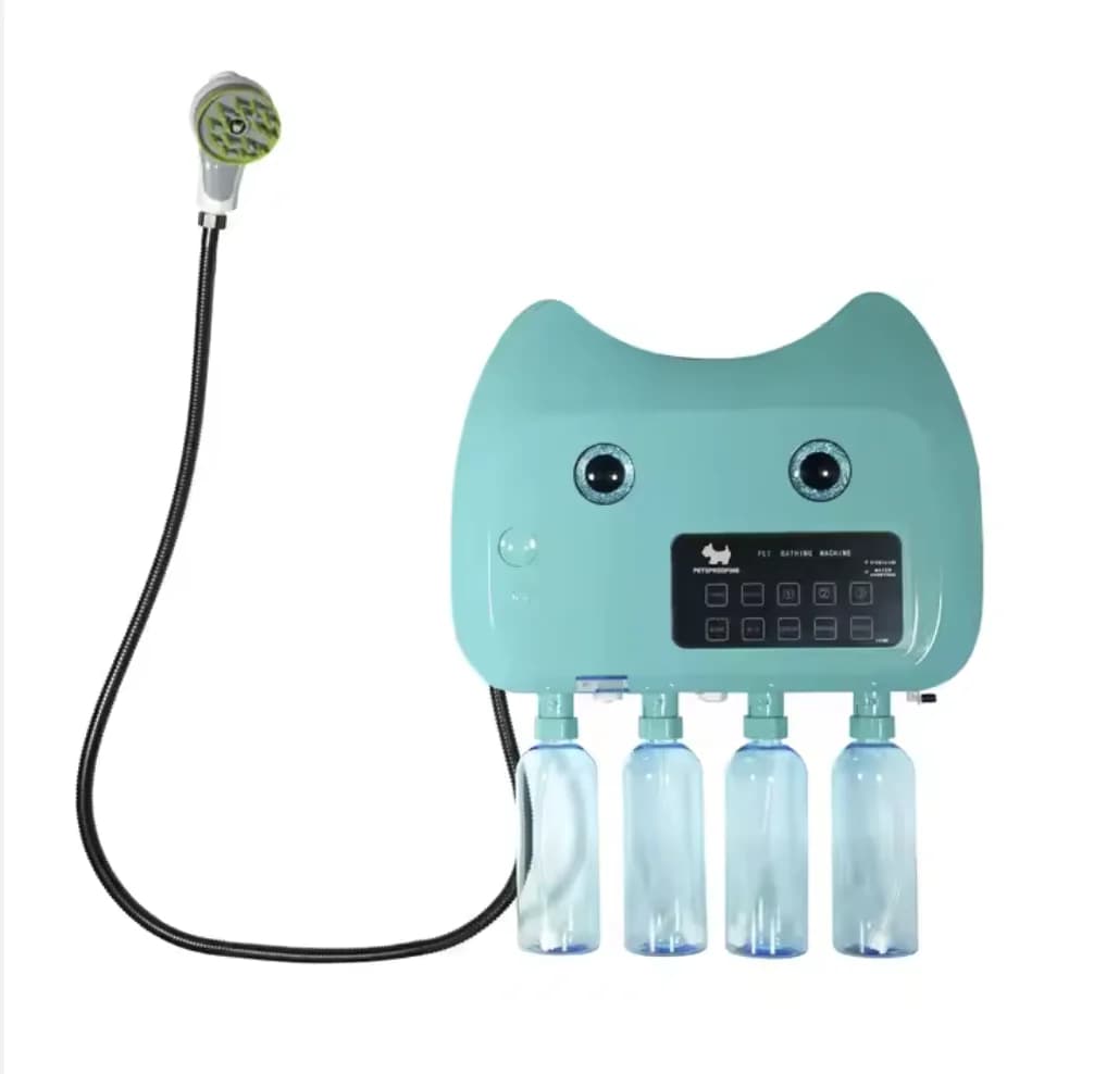 Automatic Cat Dog Bath SPA, 4-Bottle Bubble Machine, Pet Grooming Cleaning, Plastic Bathroom Shampoo Tool, Rubber Scrubber