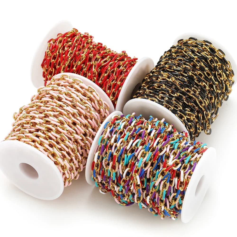 Catene smaltate colorate in acciaio inossidabile da 1 metro Catene a maglie Rolo da 8 mm per braccialetti per collane da uomo fai da te che realizzano risultati di gioielli