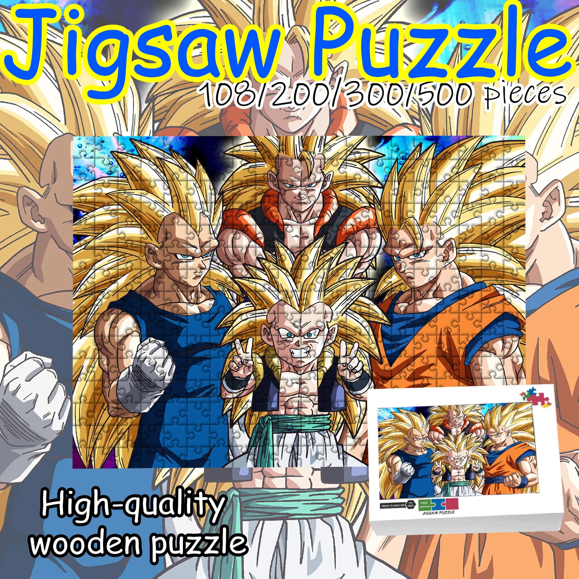 Puzzle in legno Dragon Ball Goku Super Saiyan da 108/200/300/500/1000 pezzi, regalo di alta qualità, divertente gioco per feste