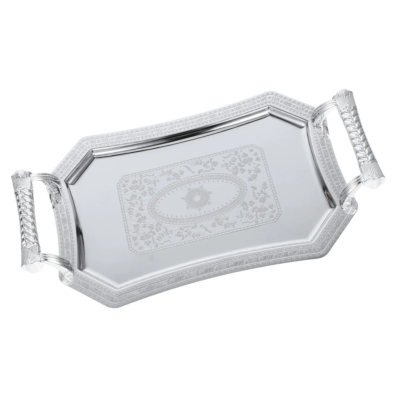 Vassoio di Servizio in Acciaio Inox, Versatile Vassoio Rettangolare in Metallo per Frutta, per Cucina, Sala da Pranzo, Soggiorno, Servizio Snack e Frutta Secca