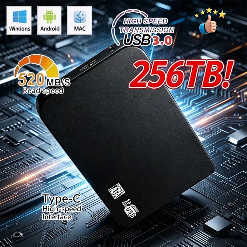 Box esterno per SSD ad alta velocità da 256TB USB 3.0, custodia mobile per disco rigido con cavo USB e strumenti in ABS