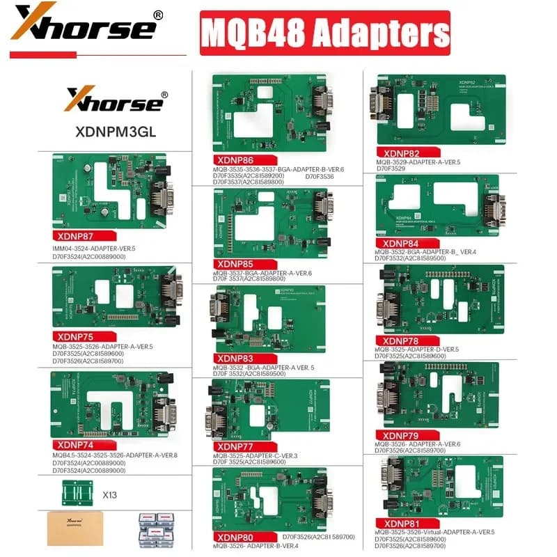 Xhorse MQB48 No Disassembly No Soldering 13 Full Set Adapters XDNPM3GL for VVDI PROG and Key Tool Plus Pad