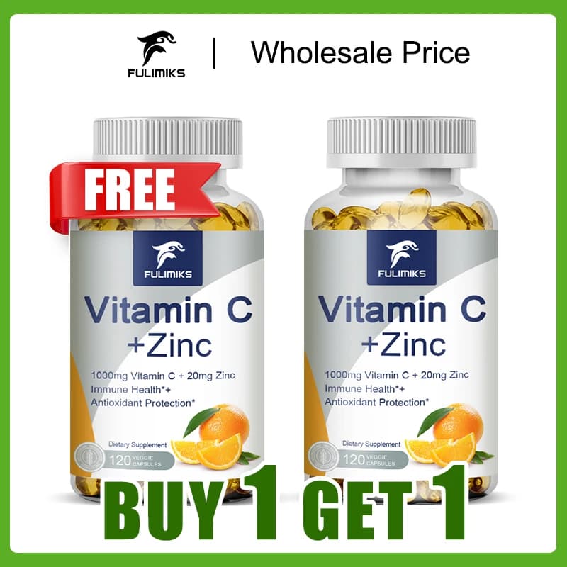 Buy 1 and receive 1 free! Premium supplement of Vitamin C + Zinc, for Feritis Healing, Reduces Oxidative Stress and Promotes a Bright Skin, Vegan