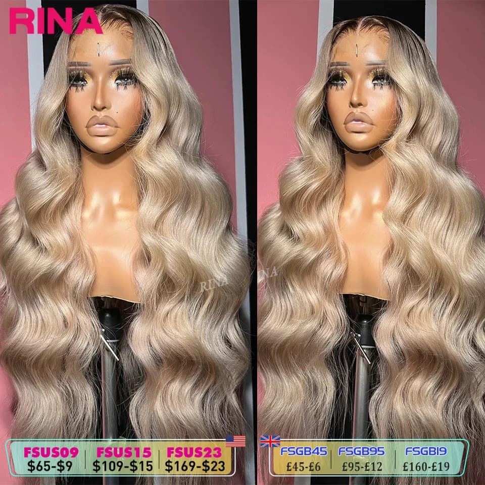 13x6 Ombre Blonde With Root Colored Lace Front Wigs For Women Human Hair Body Wave Ombre Ash Blonde Lace Frontal Wig