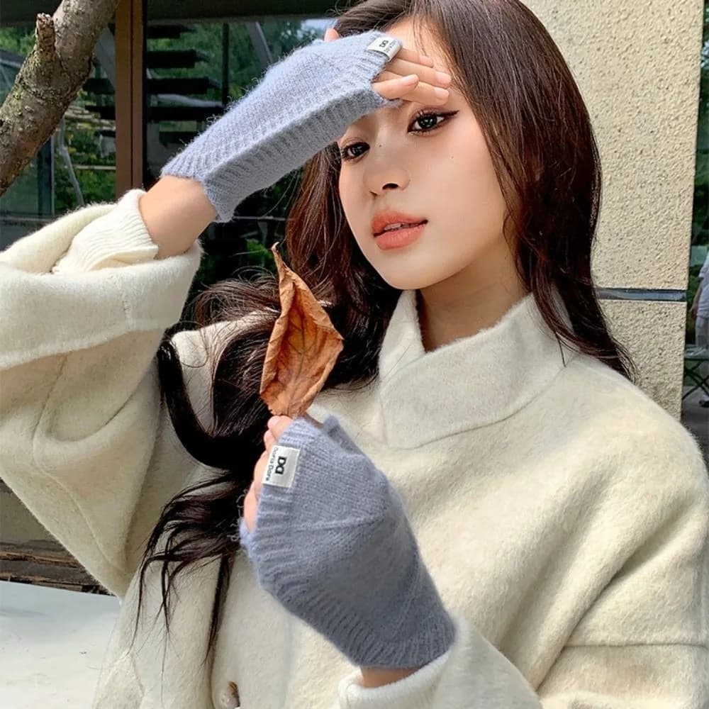 Guanti Invernali Corti alla Moda con Touch Screen, Design Creativo a Conchiglia, Caldi e Spessi, Stile Coreano per Ciclismo