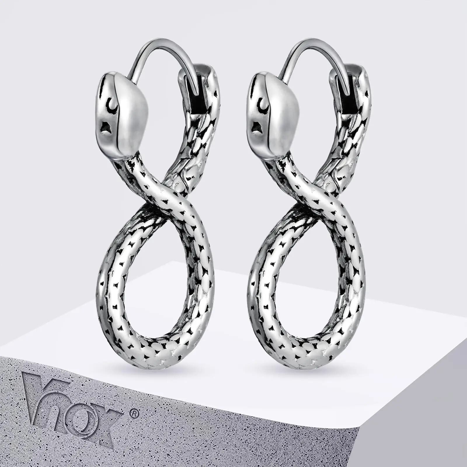 Vnox Personalized Hoop Earrings for Men Teens, Stainless Steel Retro Infinite Serpentine Creative Design Snake Shaped Earrings