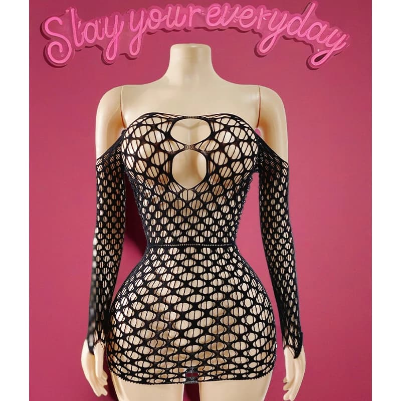 1PC Copricostume a Rete da Donna Senza Bikini, Lingerie Sexy Trasparente, Abito Aderente Scavato a Maniche Lunghe, Abbigliamento da Spiaggia DS544