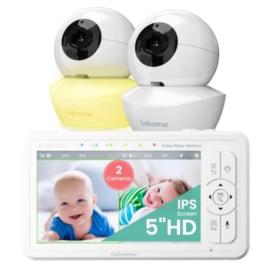 Baby monitor for nursery use, HD plastic black split-screen device with night light, 1000ft range, two-way audio, 4X zoom, nigh