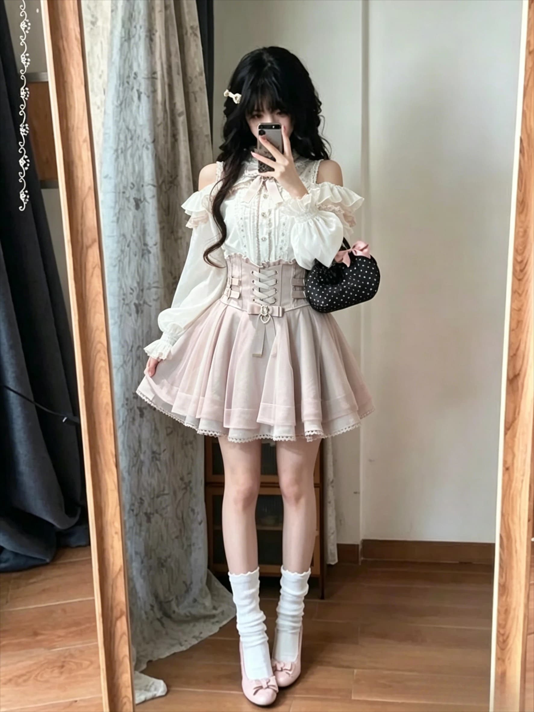 Set di Abiti Y2k Sweet Lolita Giapponese in Due Pezzi, Cardigan con Pizzo Floreale, Vestito con Fiocco e Volant, Nuovo Abito a Maniche Lunghe in Maglia