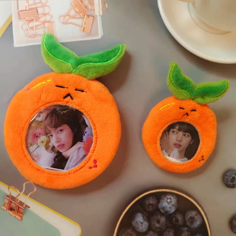 MINKYS Kawaii orange Fluffy 3 inch Kpop card holder credit card holder bag pendulum school stationery