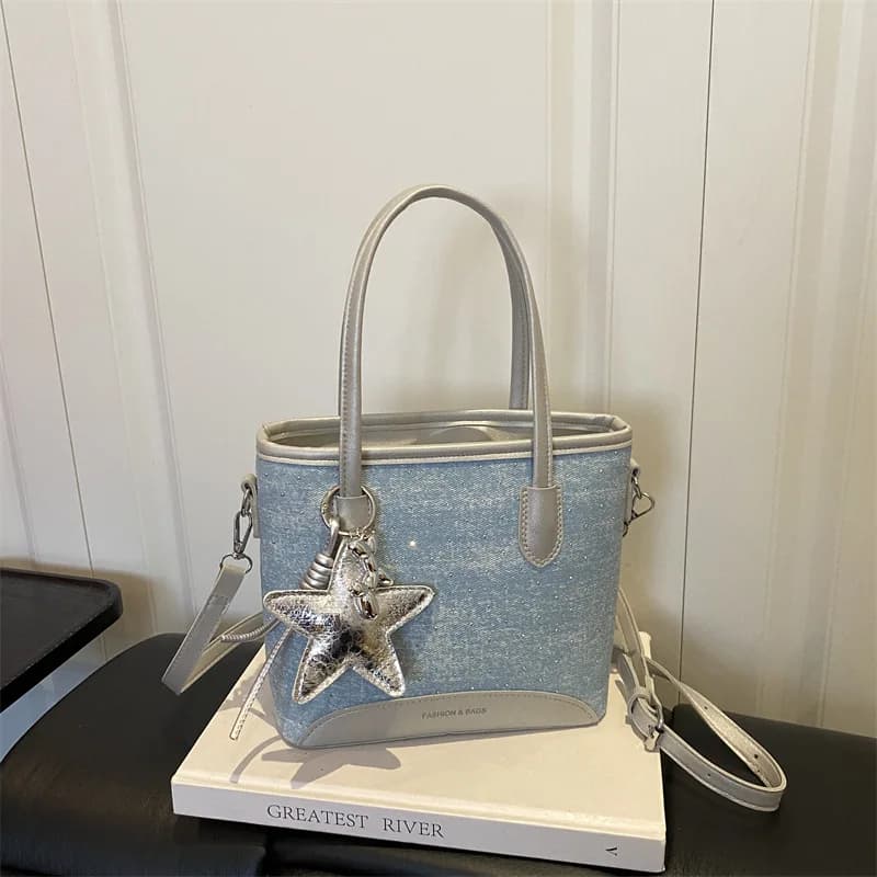 Denim Underarm Shopper Totes Large Capacity Designer Shoulder Bag Luxury Women's Handbag Small Crossbody Bag With Star Pendant