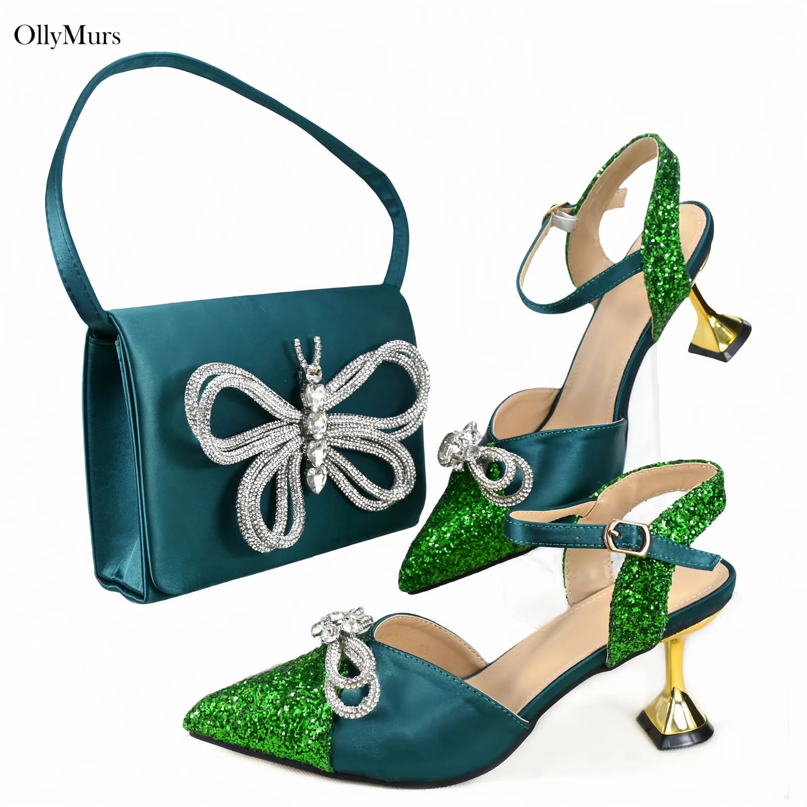 Elegante set di scarpe e borsa da donna in PU con cristalli, stile africano, per feste estive, taglie 38-43.