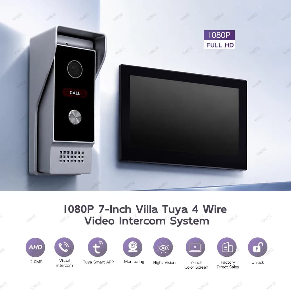 Tuya Digital Video Intercom System, 7 Inch Wireless WIFI Monitor 1080P Doorphone Camera Video Doorbell Works TY75T-HM1
