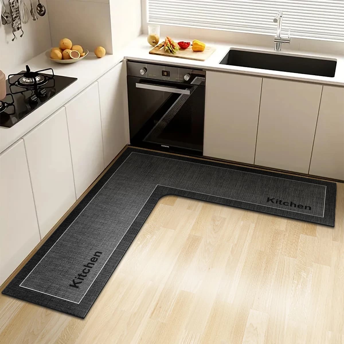 Simple Kitchen Non-slip Mat, L-shaped Corner Mat, Bath Absorbent Mat, Diatomea Mud Printed Mat