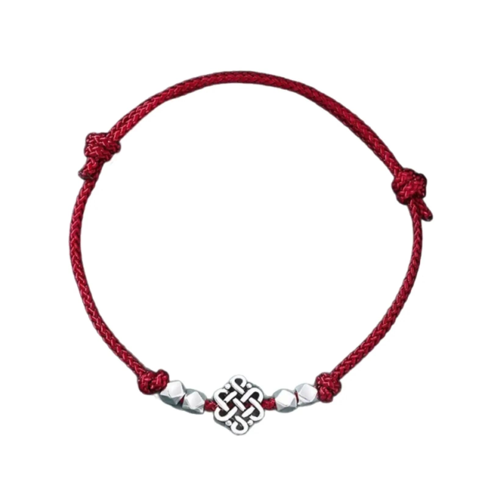Braccialetto Rosso con Nodo Auspicoso per l'Anno del Cavallo, Cordino Fatto a Mano con Perline d'Argento, Anno Zodiacale, Design Cinese per Donne