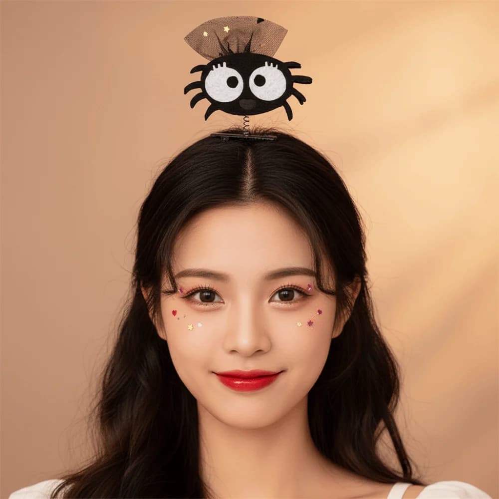 Spring Loaded Halloween Hair Clips Shaking Effect Mesh Bowknot Spring Hairpins Colorful Felt Fabric Gothic Duckbill Clips