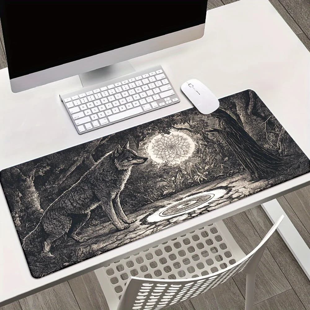 Tappetino per mouse Black White Wolf, tappetino da gioco per scrivania, base in gomma antiscivolo, tappetino per mouse grande per PC, tastiera portatile, ufficio