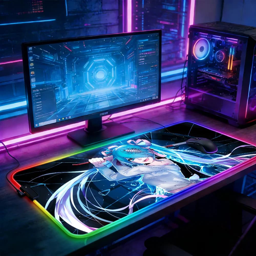 Tappetino per Mouse LED RGB, Tappetino per Tastiera da Gioco E-sports, Tappetino Anime con Effetto Vetro Rotto, Accessori per PC Gamer, Tappetino da Scrivania