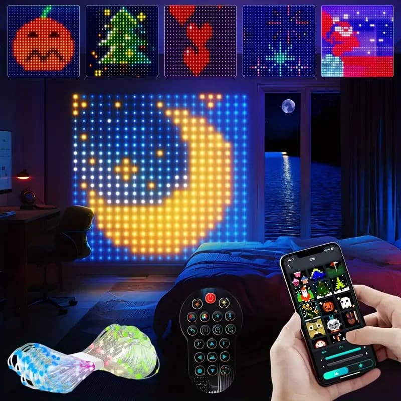 Luci a tenda intelligenti da 400 LED, IP44, Bluetooth, App, Luci a stringa LED RGB, Luci fatate per esterni, Luci musicali con motivi fai-da-te, Decorazione per la stanza