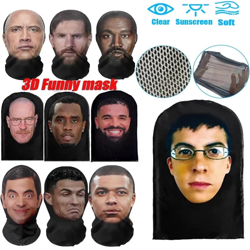 Interessante maschera 3D stampata senza cuciture Ronaldo Kanye cappello maschera facciale cosplay puntelli cosplay per feste maschera di Halloween