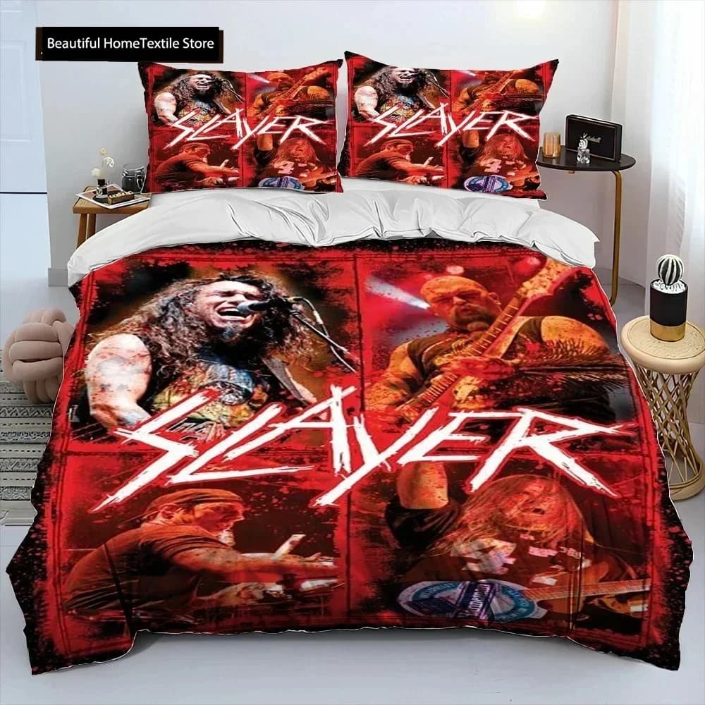 Slayer Heavy Metal Band Set biancheria da letto musicale Ragazzi Ragazze Twin Queen Size Copripiumino Federa Letto Moda per adulti Tessili per la casa