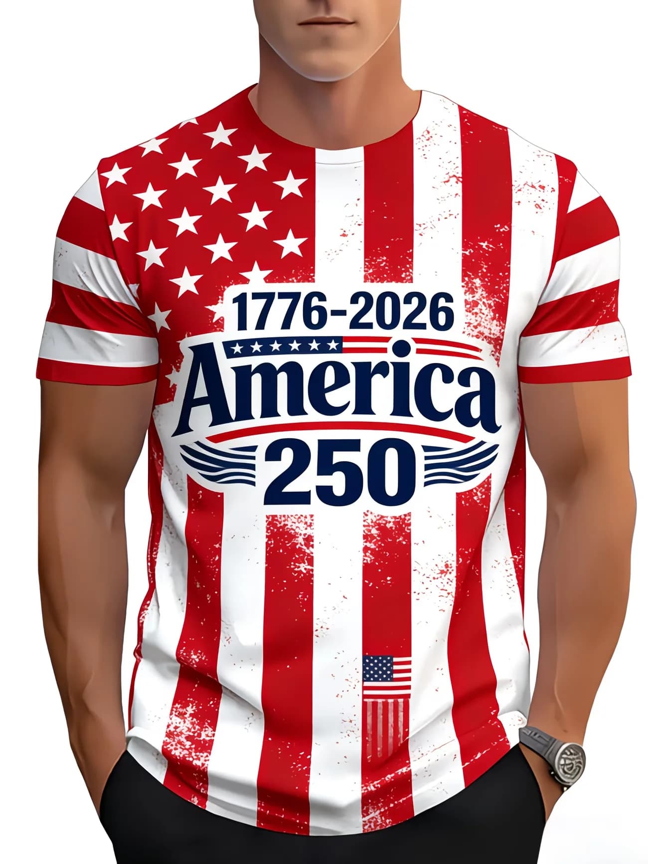Mens 1776 2026 250 Years Of Freedom US Patriotic Eagle Print Short Sleeve Crew Neck T Shirt