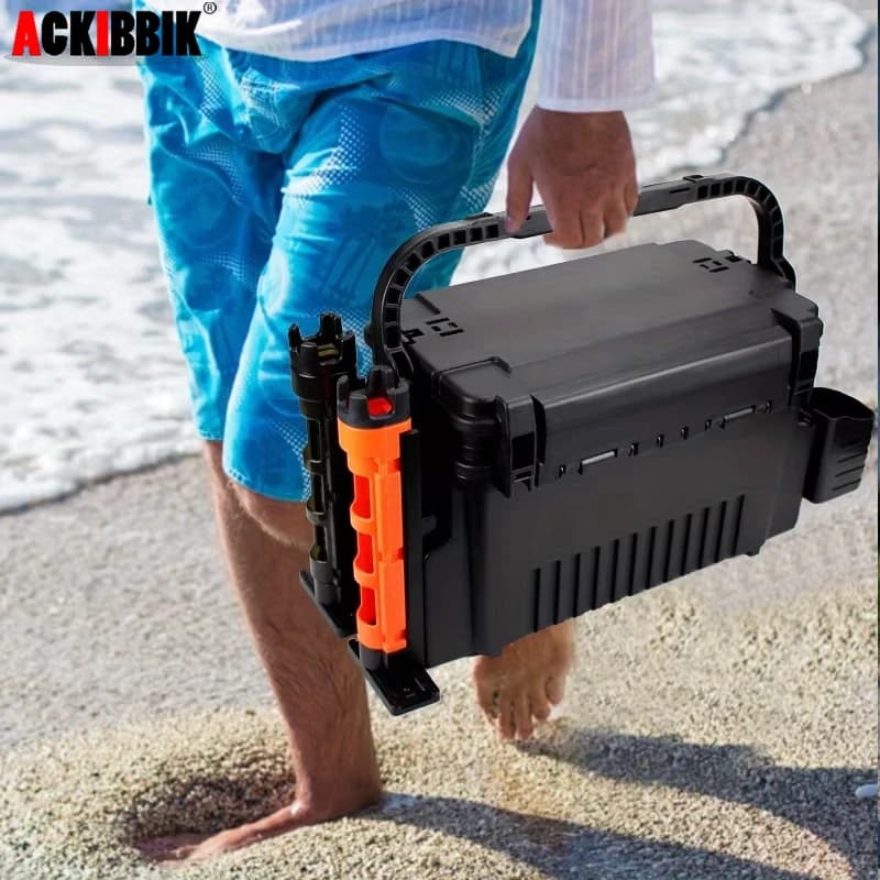 Ackibbik 1 large fishing box 11 liters fishing bucket 2 layers storage for fishing gear with 2 channel and 2 cup holders