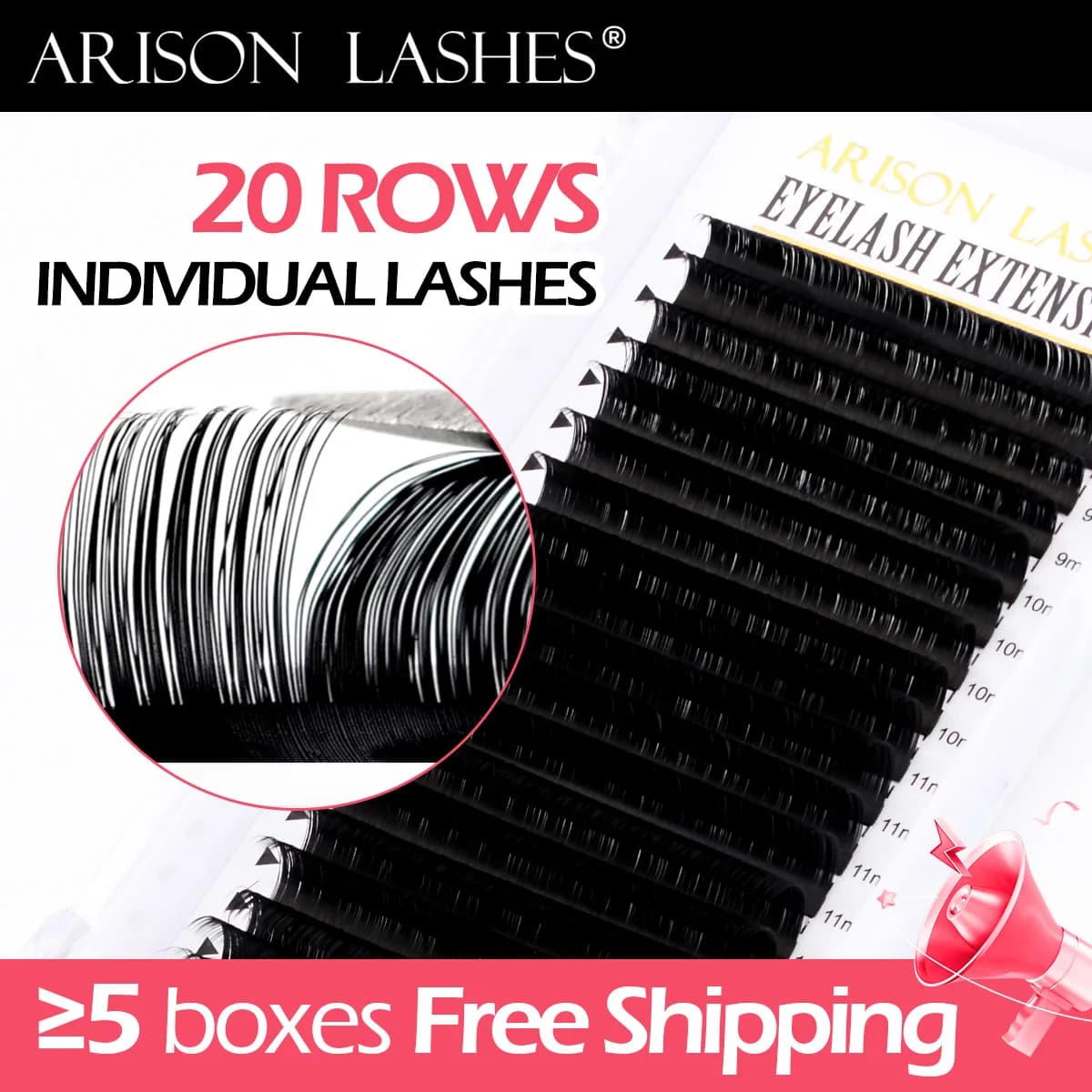ARISON 8 ~ 16mm 20 Righe Ciglia Individuali Classiche C/D Morbide Visone Sintetico Naturale Ciglia Finte Estensioni Ciglia Professionali