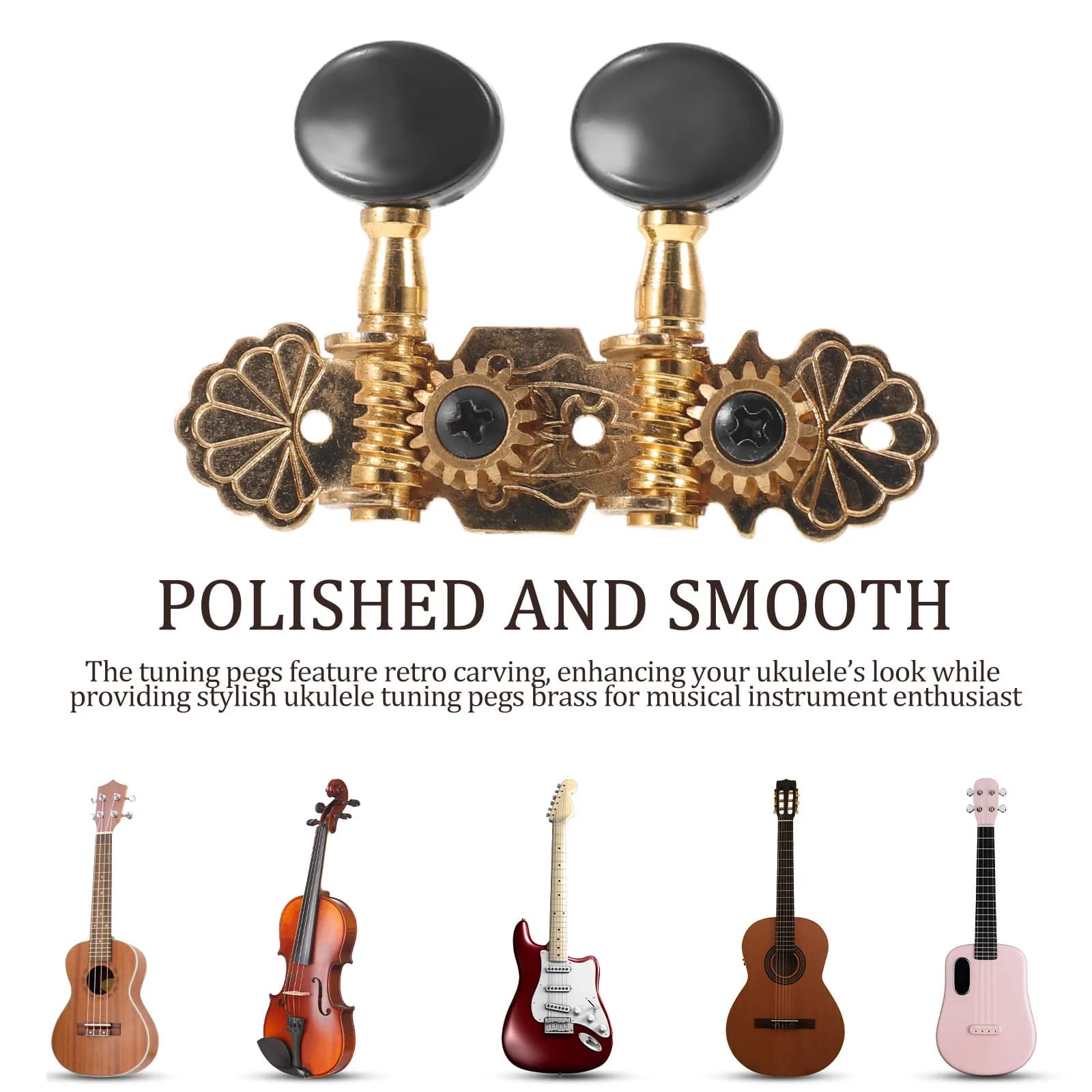 1Set Classical Acoustic Guitar Tuners Brass Ukulele Tuning Pegs Small 2R2L Machine Heads Replacement Parts for Guitar