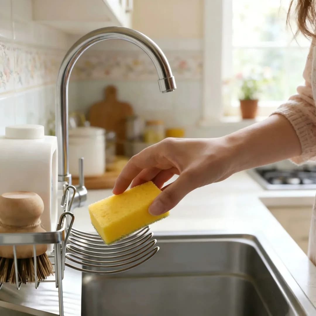 Scolapiatti Sospeso in Acciaio Inox, Organizzatore Multifunzionale per Lavello da Cucina per Utensili, Spugne e Stoviglie