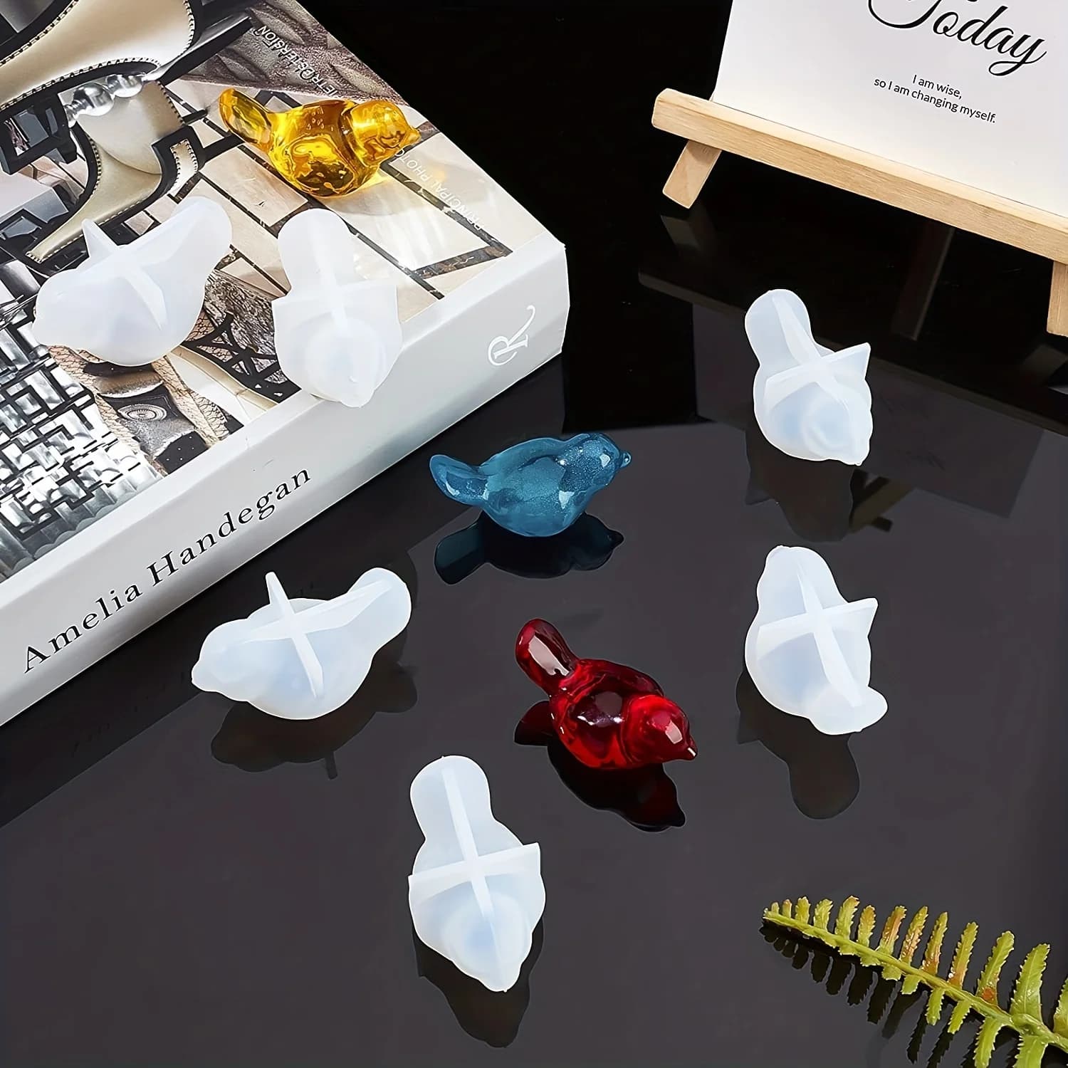 2-piece set of 3D bird silicone resin molds, simulation bird three-dimensional hanging table molds, DIY handicrafts, decorations