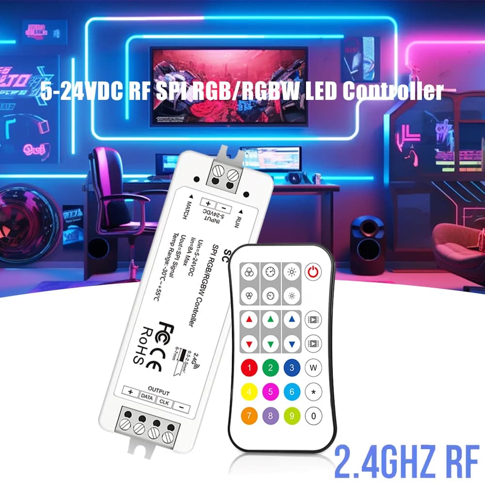 Controller LED RF 2.4G SPI DC5-24V RGB/RGBW WS2811 2812 2814 SK6812 per Strisce LED Indirizzabili Dinamiche con Telecomando RF - Kit