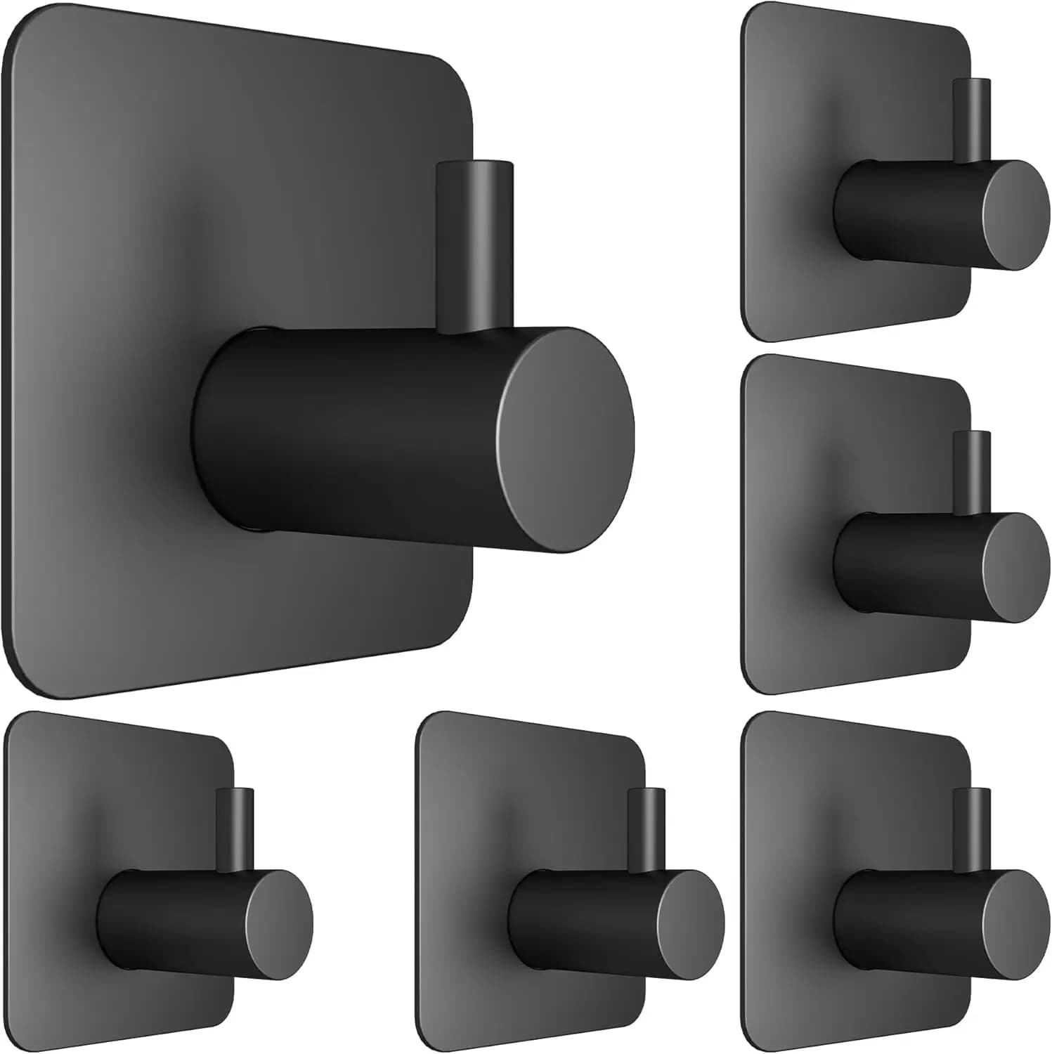 6 Ganci Adesivi Impermeabili per Bagno, Cucina, Ufficio - Ganci Resistenti per Asciugamani in Nero