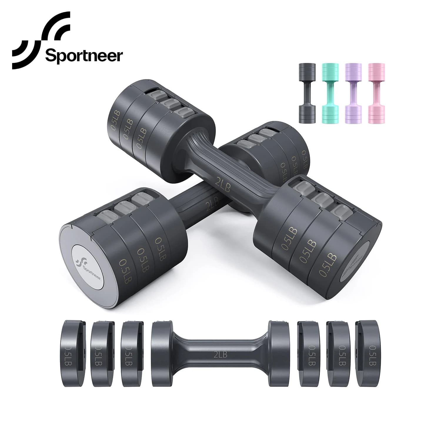 Sportneer Adjustable Manubri Hand Weight Set 5 Lb Handlebar Set of 2 each 2 lb 3 lb 4 lb 5 lb Free weights Fast weight adjustment 4