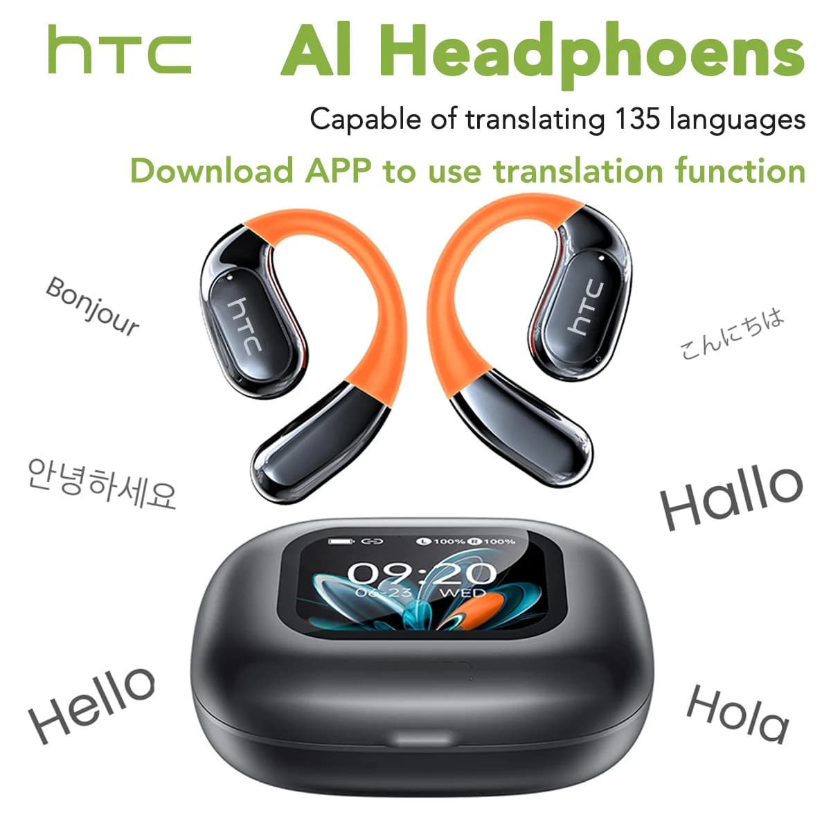 Auricolari Bluetooth NE27 V5.4 OWS Sport Cuffie wireless Bluetooth Auricolari traduttore AI Touch screen LCD Open-Ear