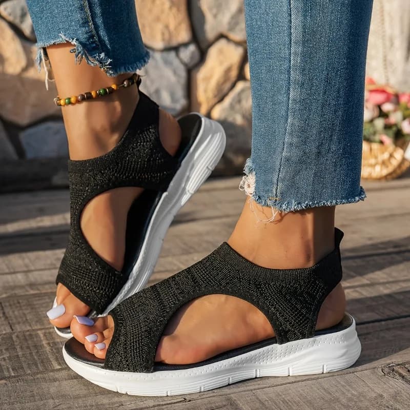 Knit Fabric Women Sandals,Open Toe Slip on Hollow Out Platform Shoes,Light Breathable Wedge Sneakers for Running Daily Outdoor