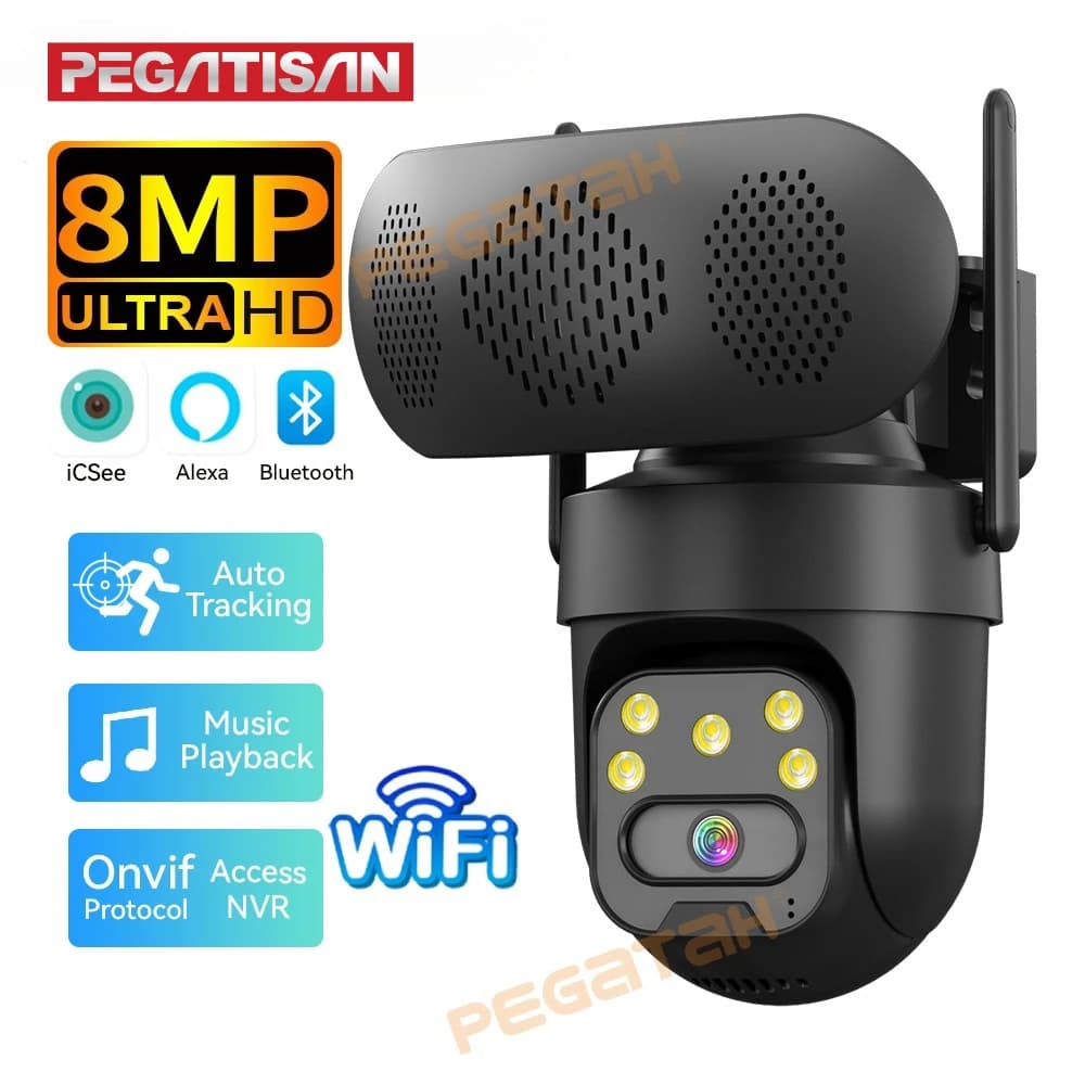Altoparlante Bluetooth Telecamera PTZ 8MP Wifi IP Outdoor 4MP Visione notturna a colori Telecamere di sicurezza con tracciamento automatico umano Altoparlante Bluetooth