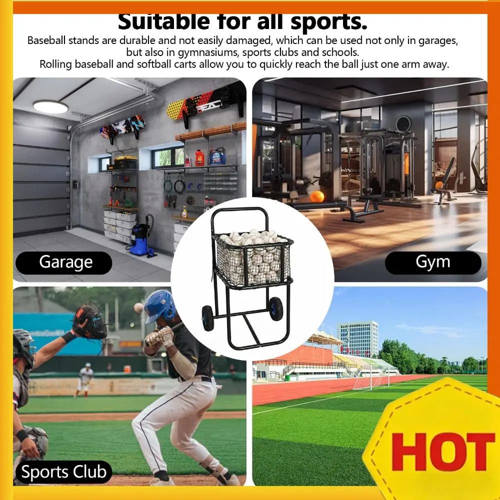 Organizzatore per Palline Sportive con Ruote, Carrello Portapalle da Tennis, Contiene Centinaia di Palline, Adatto per Softball, Pickleball e Baseball
