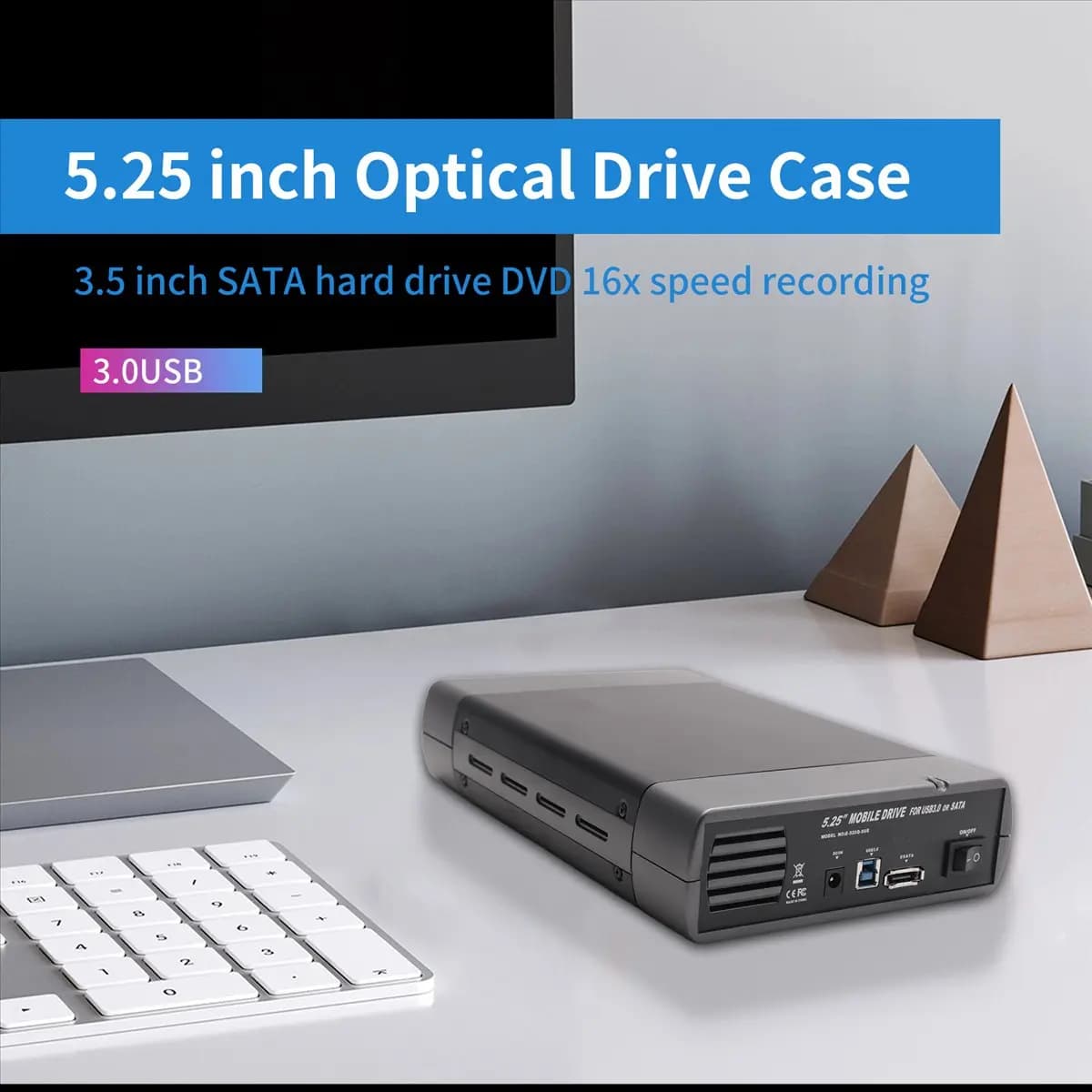 A40I USB 3.0 DVD CD Case External HDD Mobile Box for 3.5 inch SATA Enclosure ROM Burner EU Plug