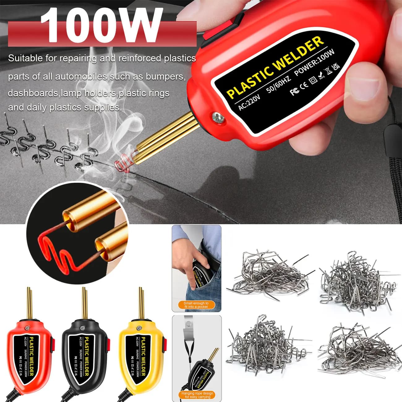 100W saldatore di plastica portatile cucitrice a caldo Kit di riparazione di plastica paraurti per auto Crack Kayak riparazione saldatrice di plastica saldatore