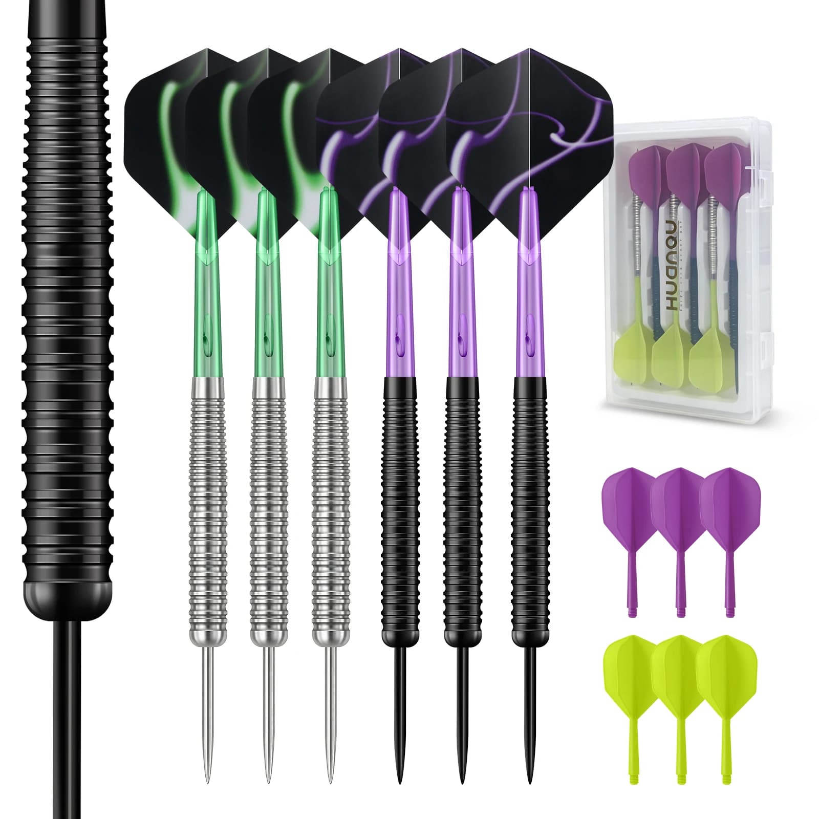 6Pcs Iron Steel Tip Darts Set 17g Professional Darts Non Slip Grip Colorful Flights With Case For Club Game