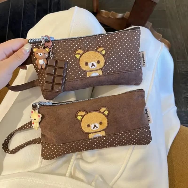 Astuccio Portamatite Originale Ricamato Rilakkuma Kawaii, Borsa Portaoggetti, Porta Passaporto con Motivo a Onde, Portamonete Carino, Porta Documenti