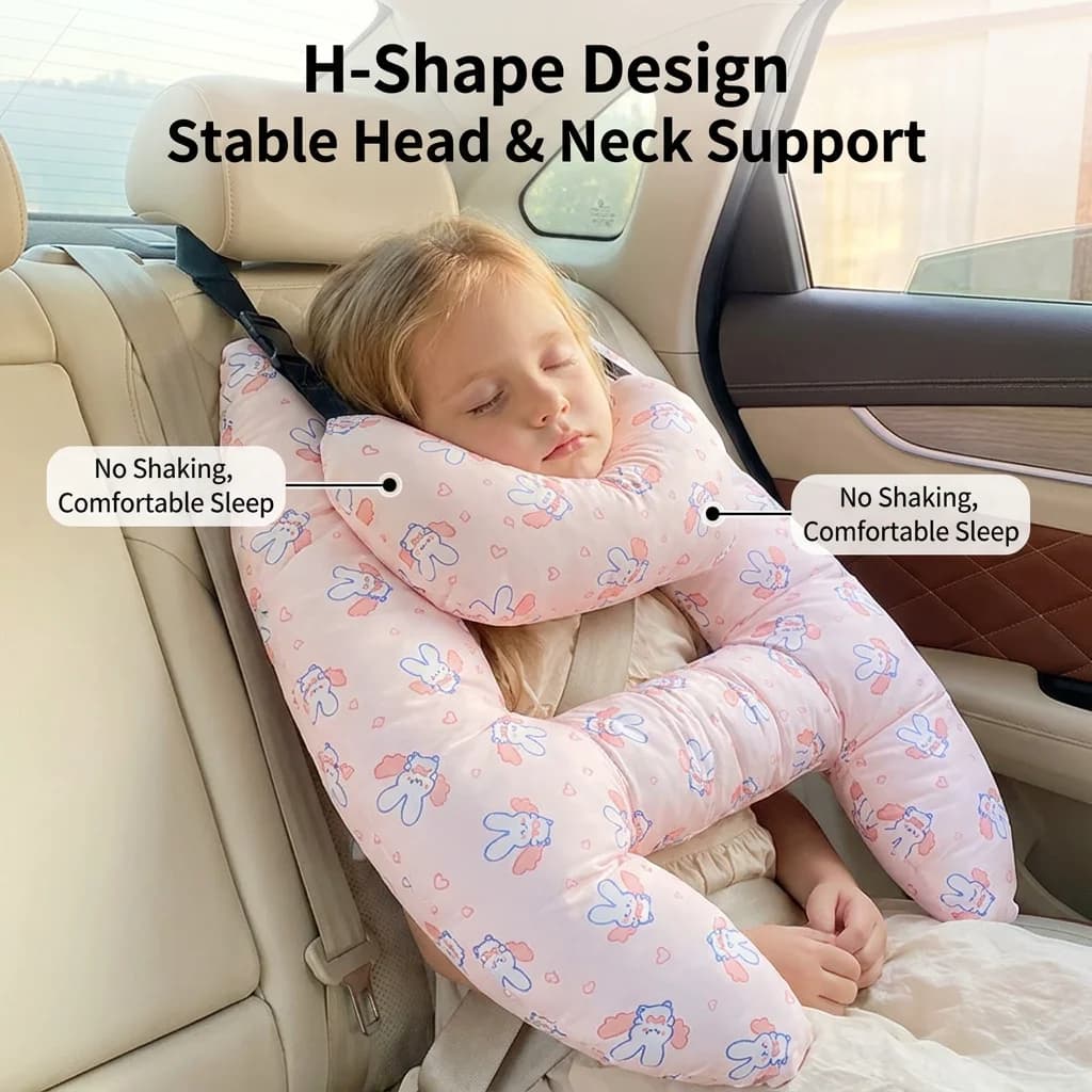 1pcs H-Shape Car Travel Pillow Head Support Auto Seat Cushion Neck Pillow for Kids & Adults Safety Sleeping