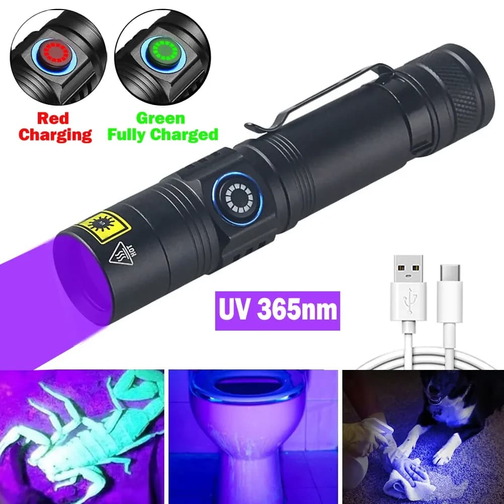 Mini torcia UV 365nm 395NM luce nera ultravioletta USB ricaricabile viola Linternas tappeto rilevatore di urina di animali domestici cattura scorpione